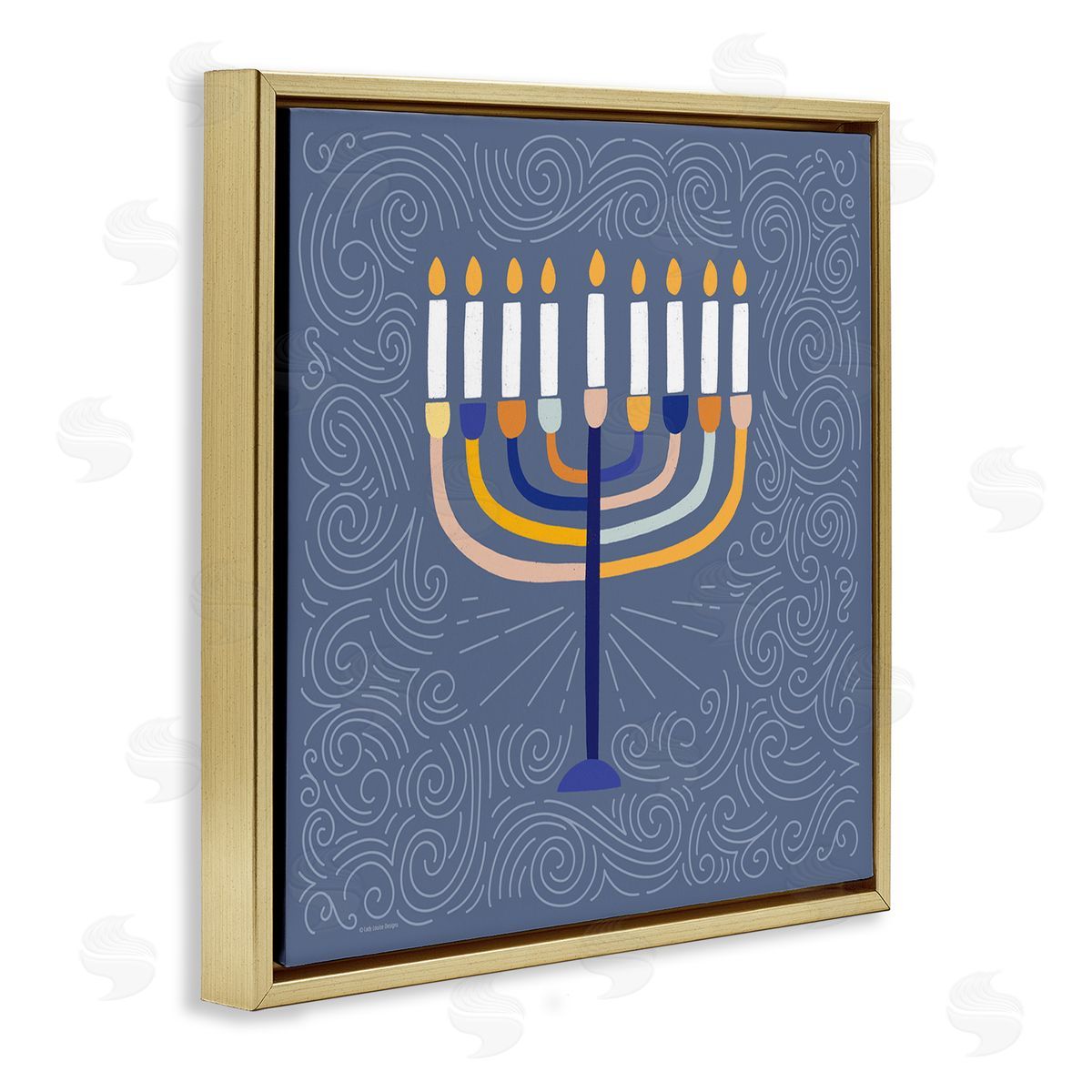 Lady Louise Designs Patterned Hanukkah Menorah Swirls Gold Floating Frame Canvas Wall Art Print