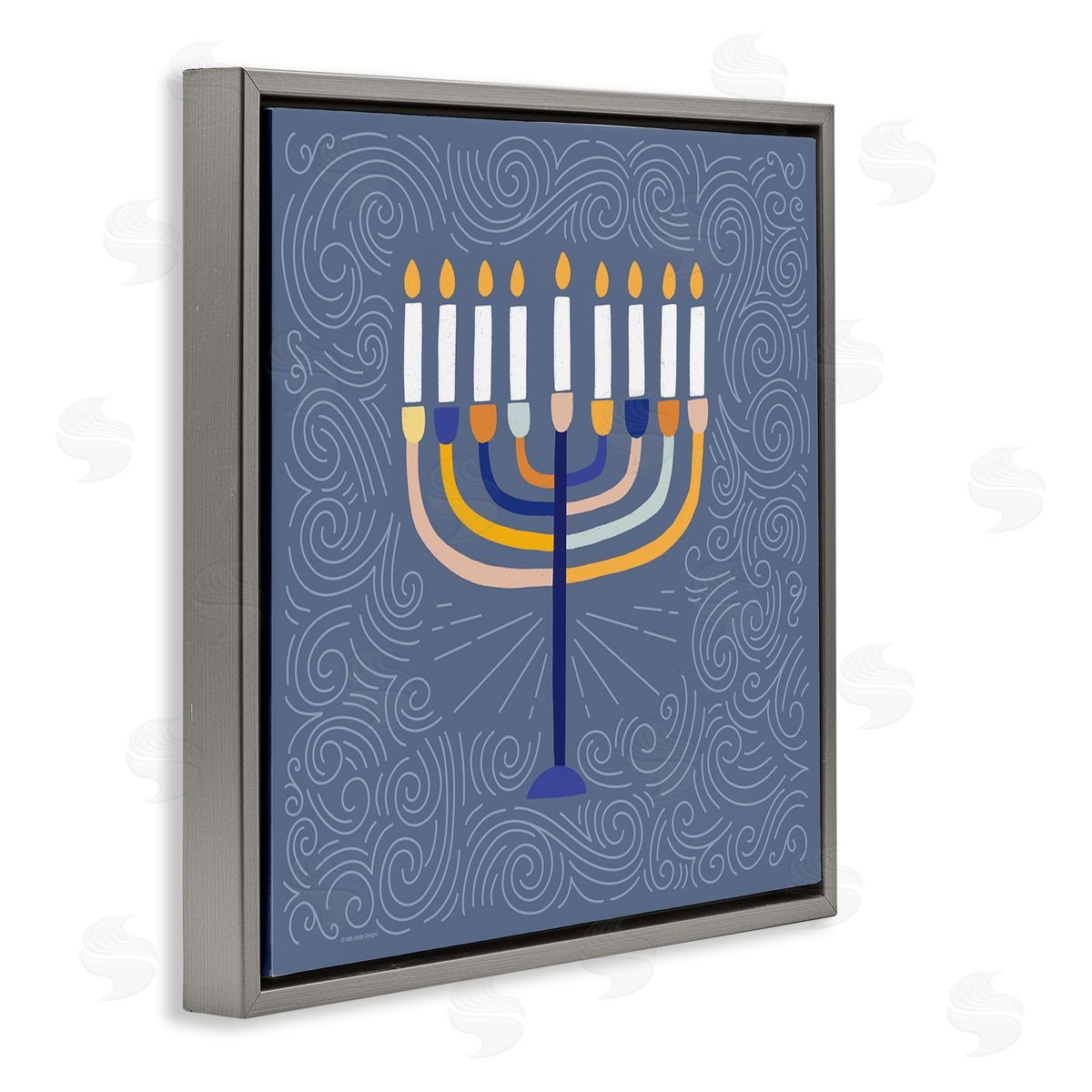 Lady Louise Designs Patterned Hanukkah Menorah Swirls Gray Floating Frame Canvas Wall Art Print