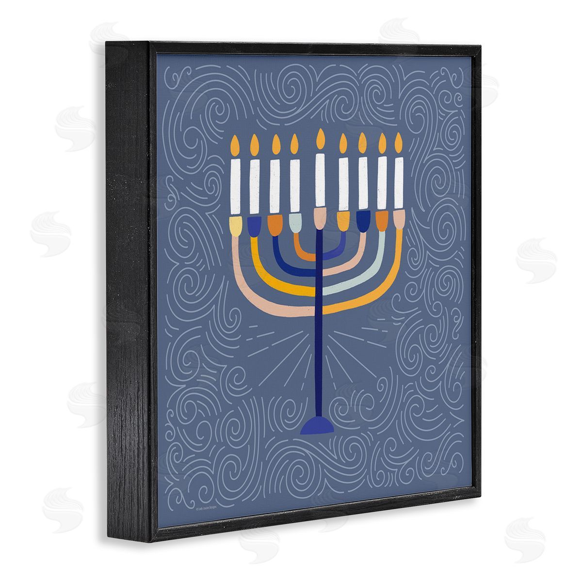 Lady Louise Designs Patterned Hanukkah Menorah Swirls Black Framed Glicee Wall Art Print