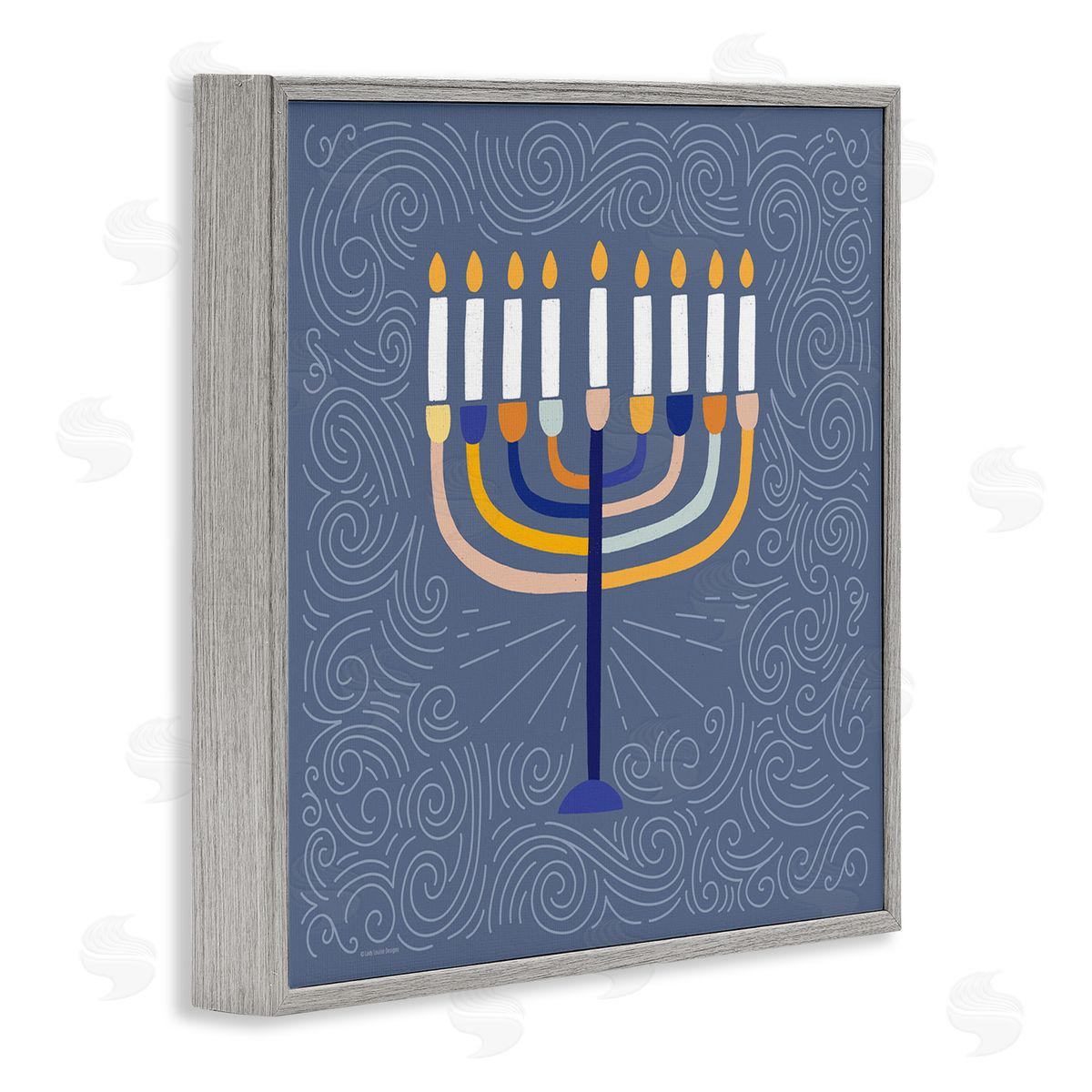 Lady Louise Designs Patterned Hanukkah Menorah Swirls Gray Framed Glicee Wall Art Print