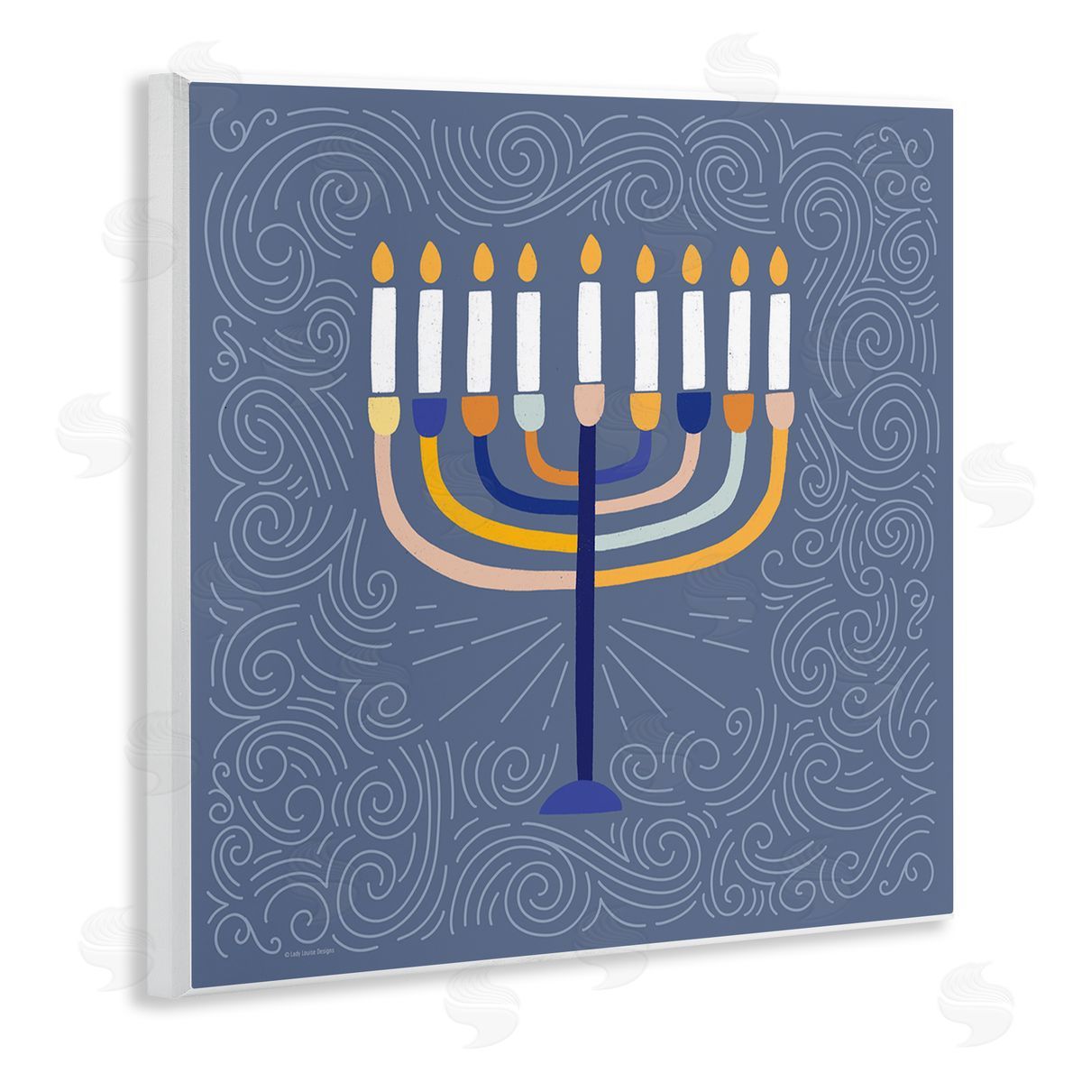 Lady Louise Designs Patterned Hanukkah Menorah Swirls Wooden Wall Plaque Art Print