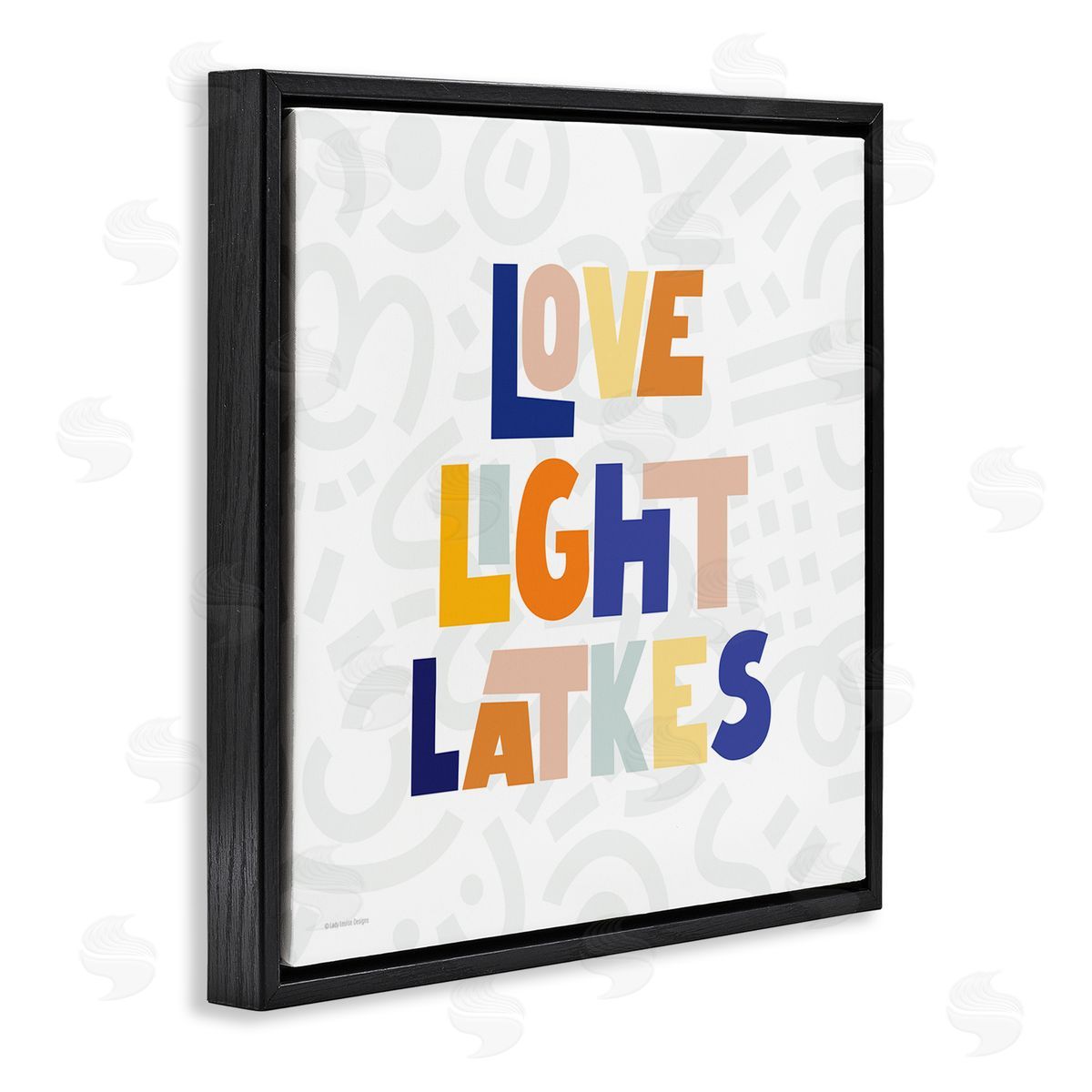 Lady Louise Designs Love Light Latkes Casual Hanukkah Black Floating Frame Canvas Wall Art Print