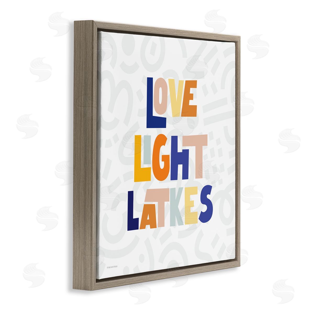 Lady Louise Designs Love Light Latkes Casual Hanukkah Brown Floating Frame Canvas Wall Art Print