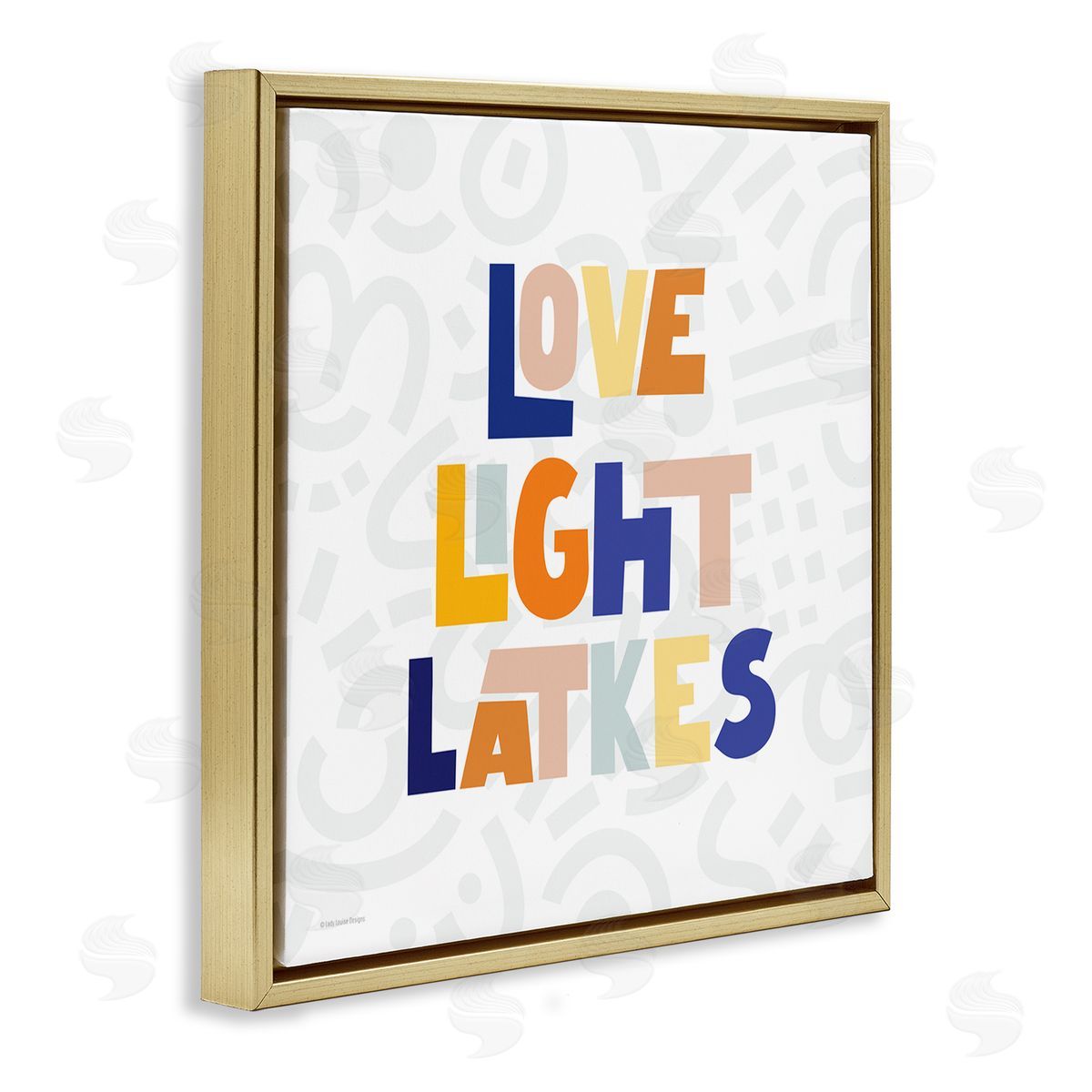 Lady Louise Designs Love Light Latkes Casual Hanukkah Gold Floating Frame Canvas Wall Art Print