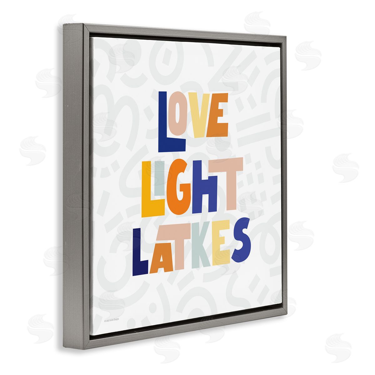 Lady Louise Designs Love Light Latkes Casual Hanukkah Gray Floating Frame Canvas Wall Art Print
