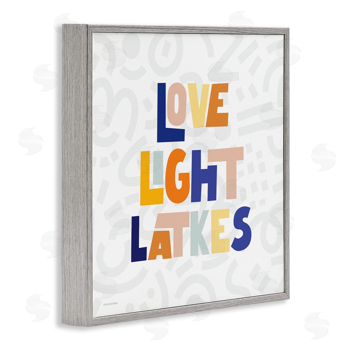 Lady Louise Designs Love Light Latkes Casual Hanukkah Gray Framed Glicee Wall Art Print