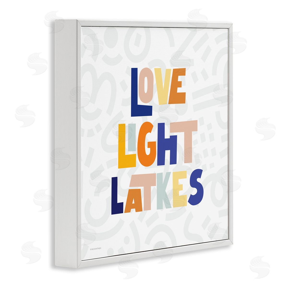 Lady Louise Designs Love Light Latkes Casual Hanukkah White Framed Glicee Wall Art Print