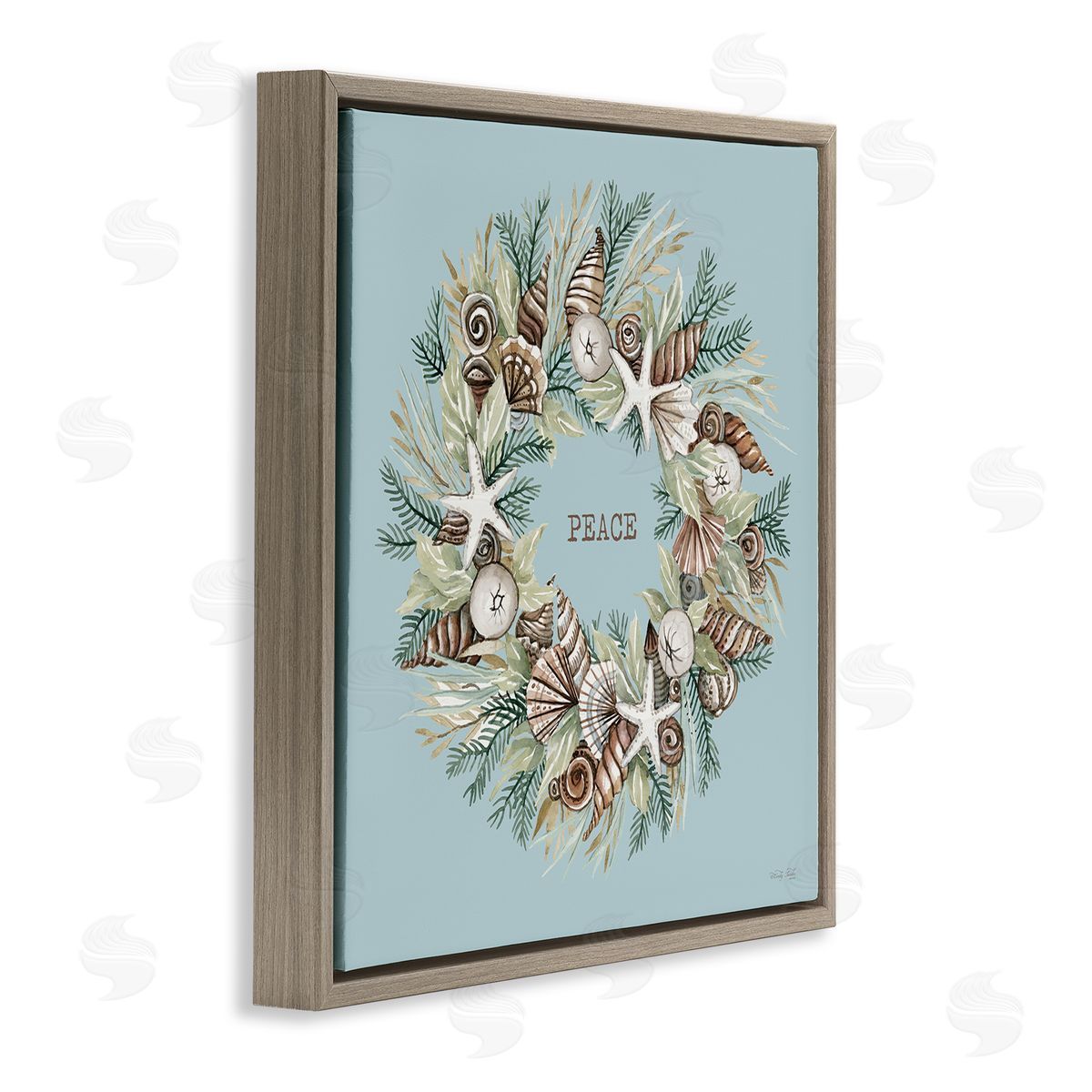 Cindy Jacobs Coastal Holiday Peace Wreath Brown Floating Frame Canvas Wall Art Print