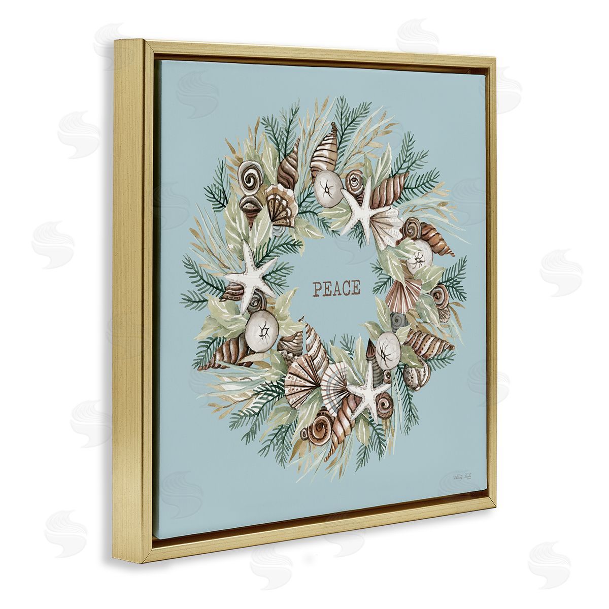 Cindy Jacobs Coastal Holiday Peace Wreath Gold Floating Frame Canvas Wall Art Print