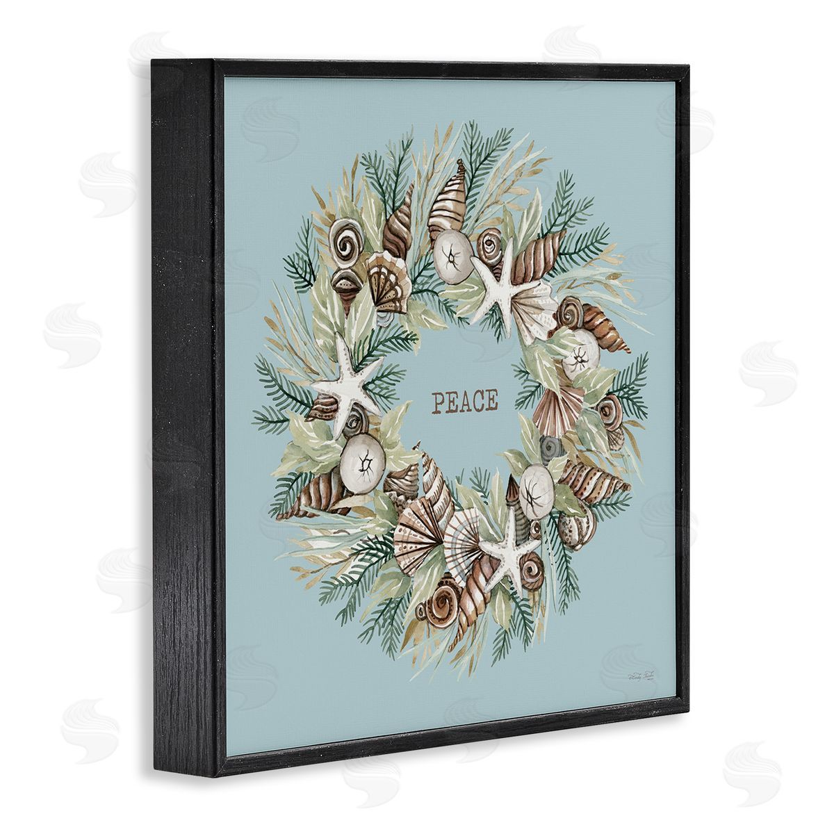 Cindy Jacobs Coastal Holiday Peace Wreath Black Framed Glicee Wall Art Print