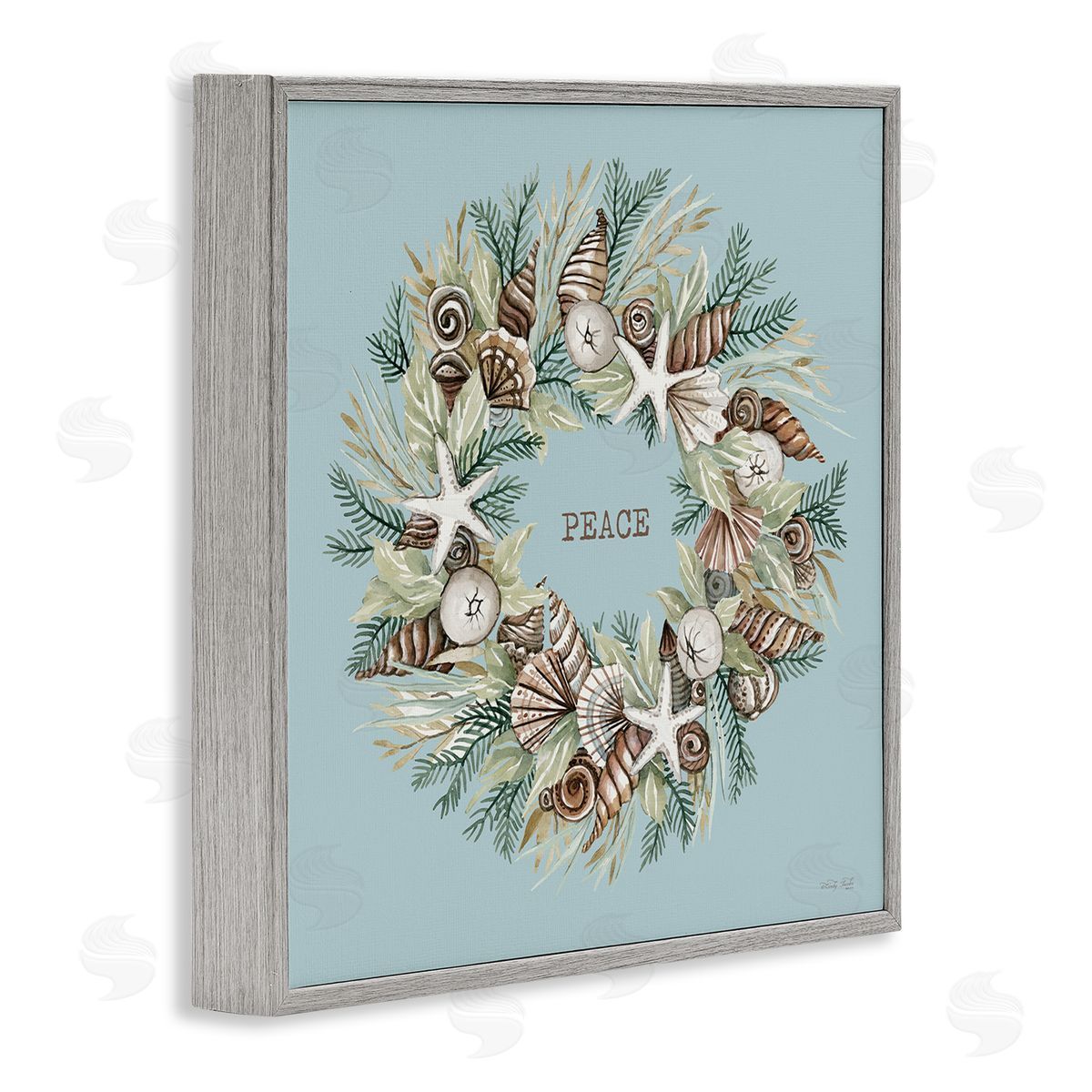 Cindy Jacobs Coastal Holiday Peace Wreath Gray Framed Glicee Wall Art Print