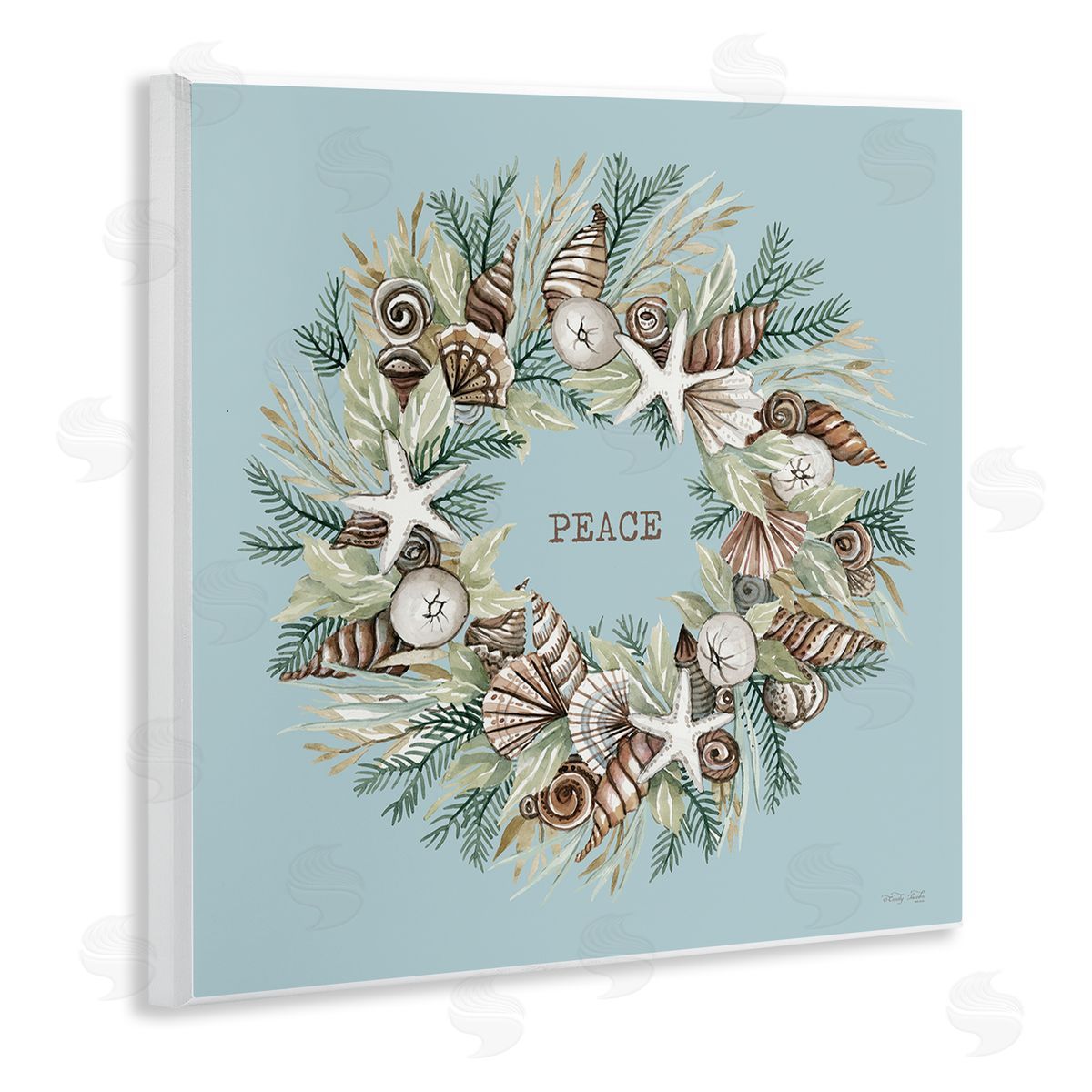 Cindy Jacobs Coastal Holiday Peace Wreath Wooden Wall Plaque Art Print