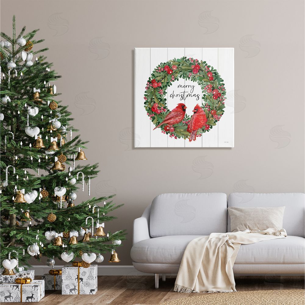 Cindy Jacobs Merry Christmas Red Cardinal Wreath Canvas Wall Art in Room