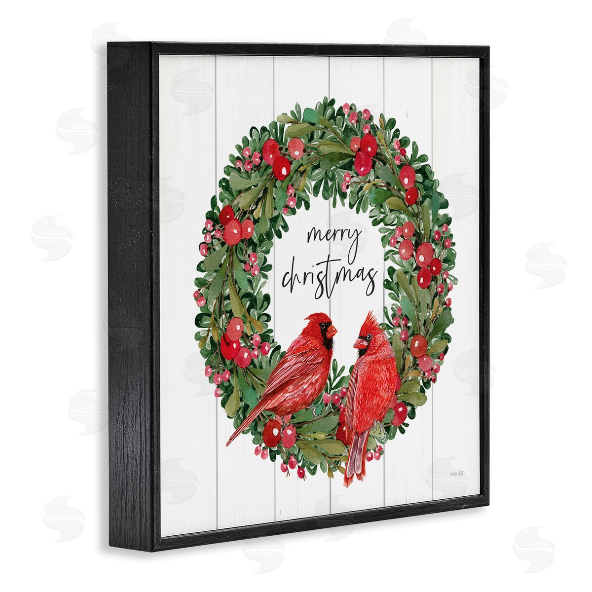 Cindy Jacobs Merry Christmas Red Cardinal Wreath Black Framed Glicee Wall Art Print
