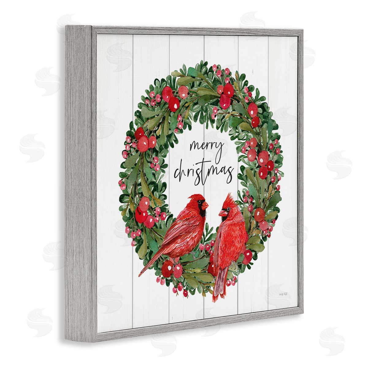 Cindy Jacobs Merry Christmas Red Cardinal Wreath Gray Framed Glicee Wall Art Print