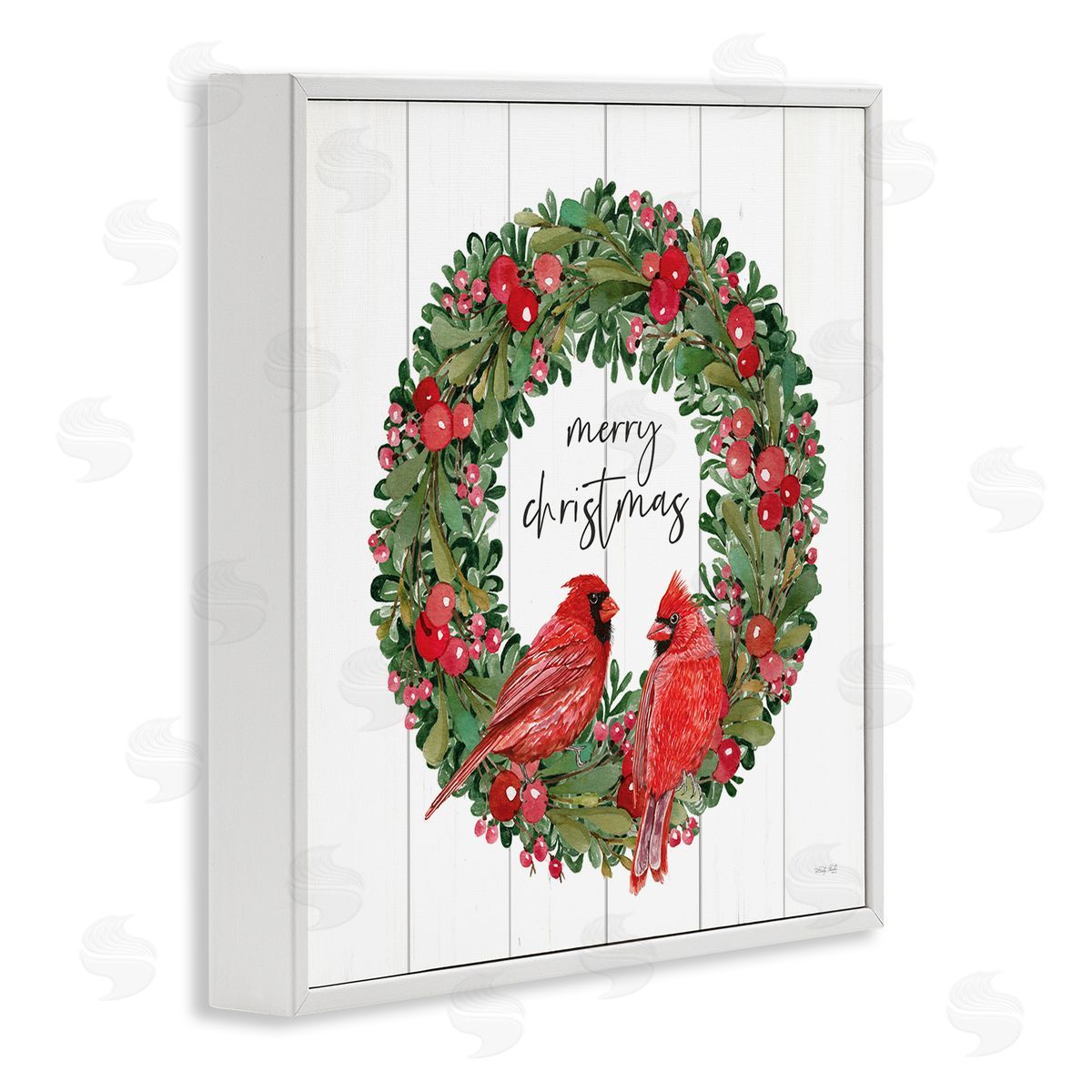 Cindy Jacobs Merry Christmas Red Cardinal Wreath White Framed Glicee Wall Art Print