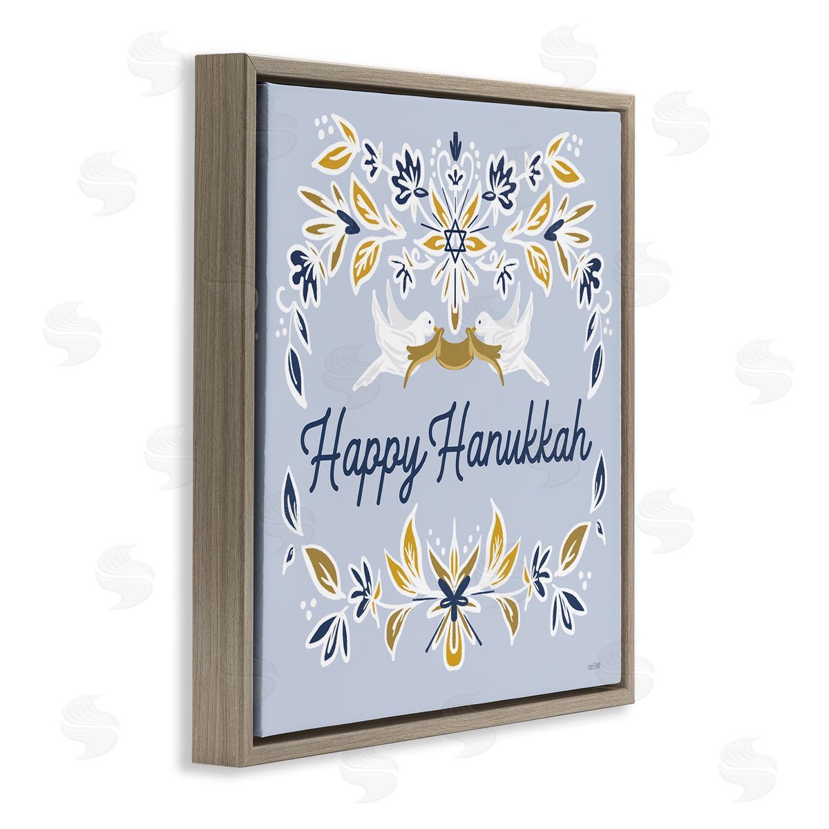 House Fenway Happy Hanukkah Floral Doves Banner Brown Floating Frame Canvas Wall Art Print