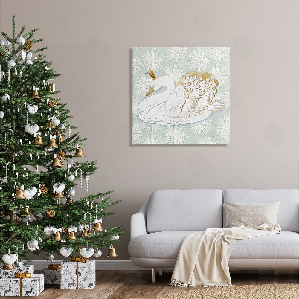 Ziwei Li Winter Holiday Swan Pattern Canvas Wall Art in Room