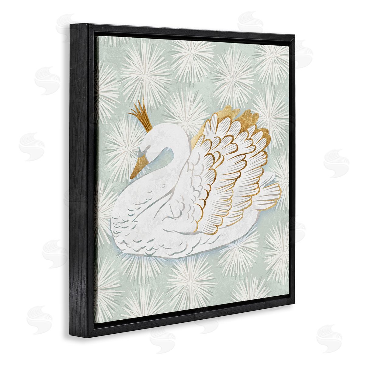 Ziwei Li Winter Holiday Swan Pattern Black Floating Frame Canvas Wall Art Print
