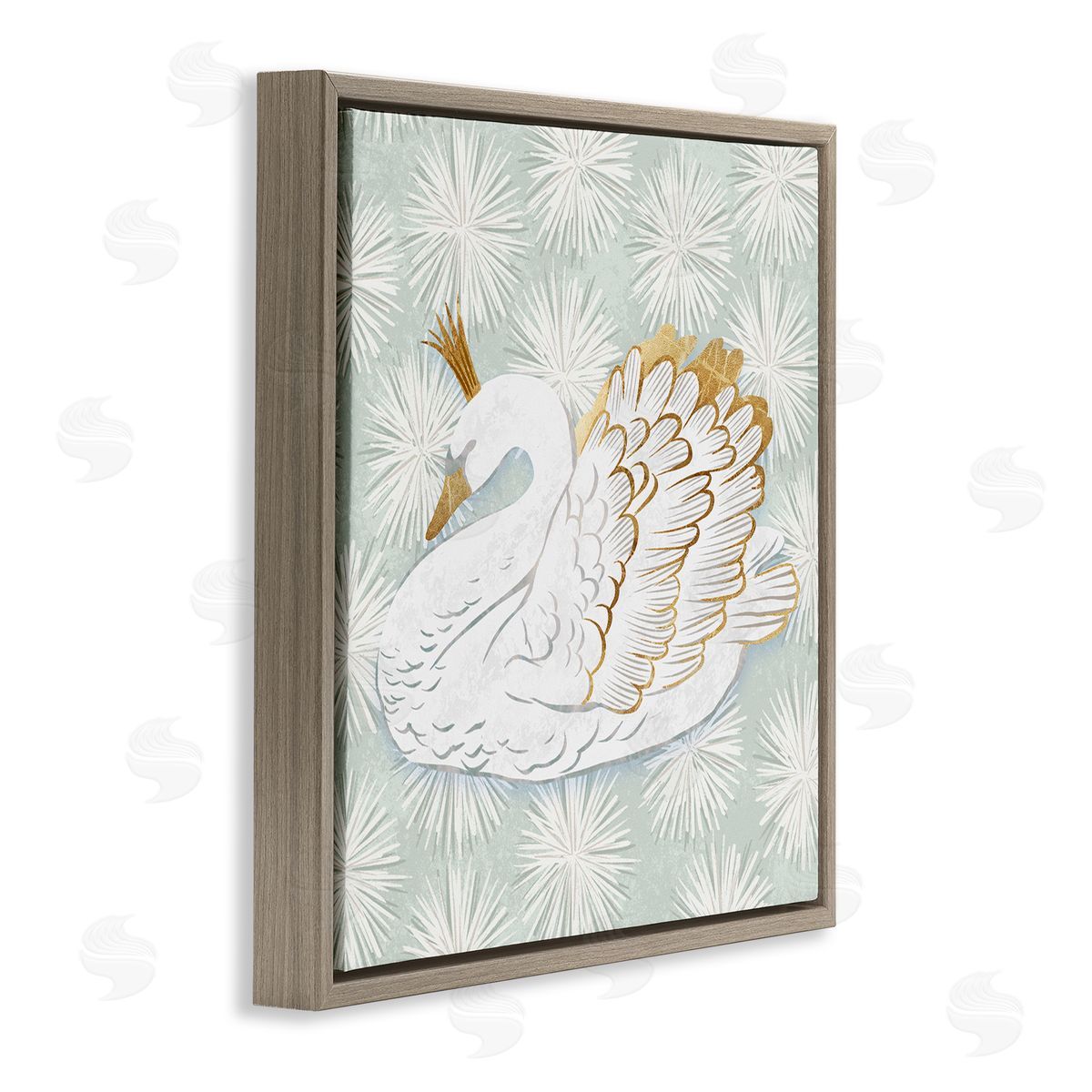 Ziwei Li Winter Holiday Swan Pattern Brown Floating Frame Canvas Wall Art Print