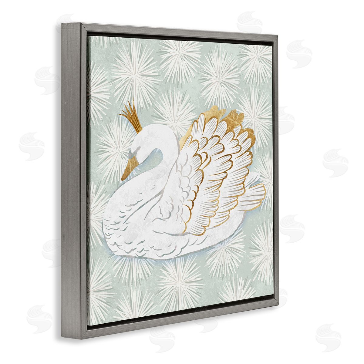 Ziwei Li Winter Holiday Swan Pattern Gray Floating Frame Canvas Wall Art Print