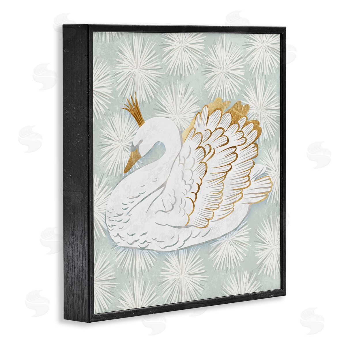 Ziwei Li Winter Holiday Swan Pattern Black Framed Glicee Wall Art Print