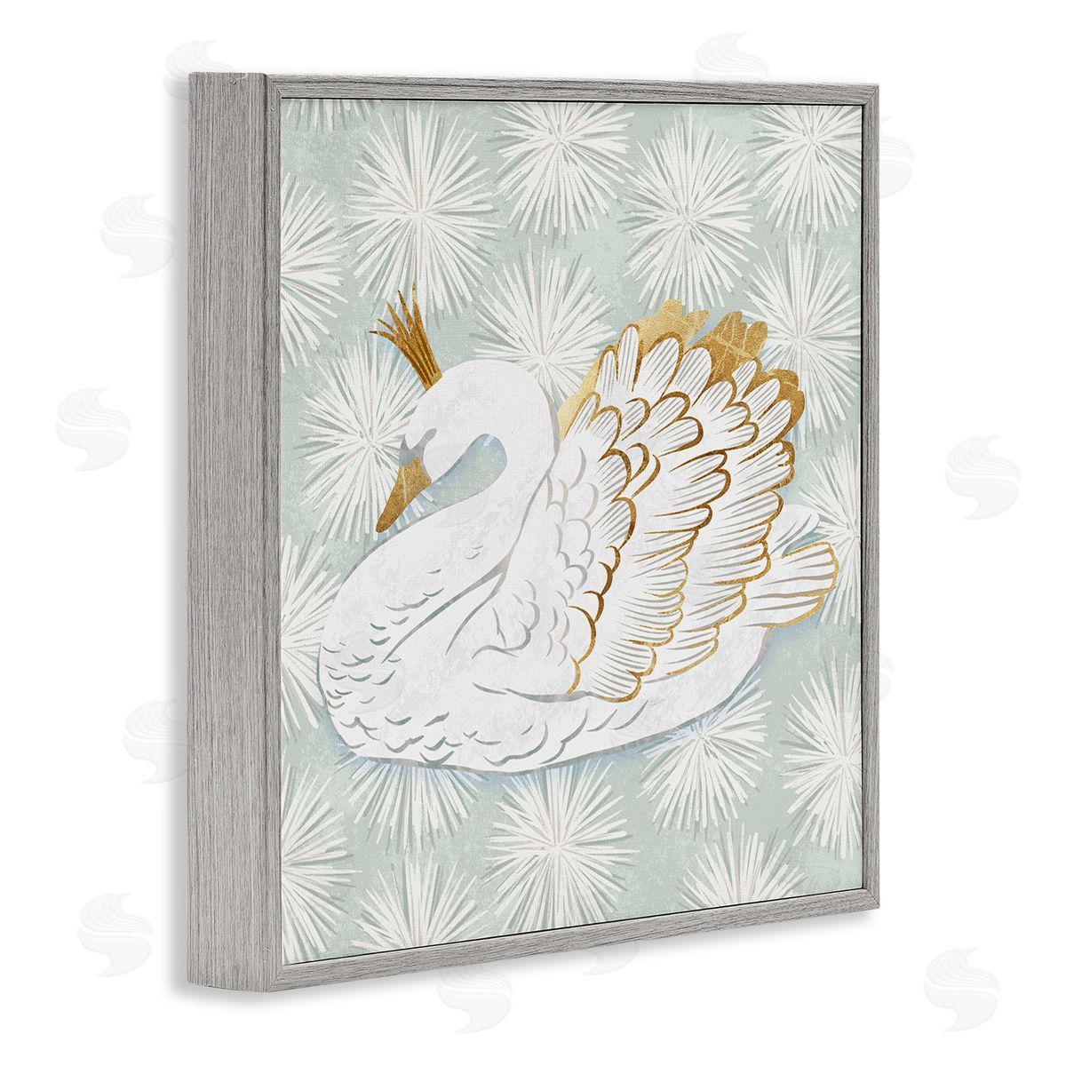 Ziwei Li Winter Holiday Swan Pattern Gray Framed Glicee Wall Art Print