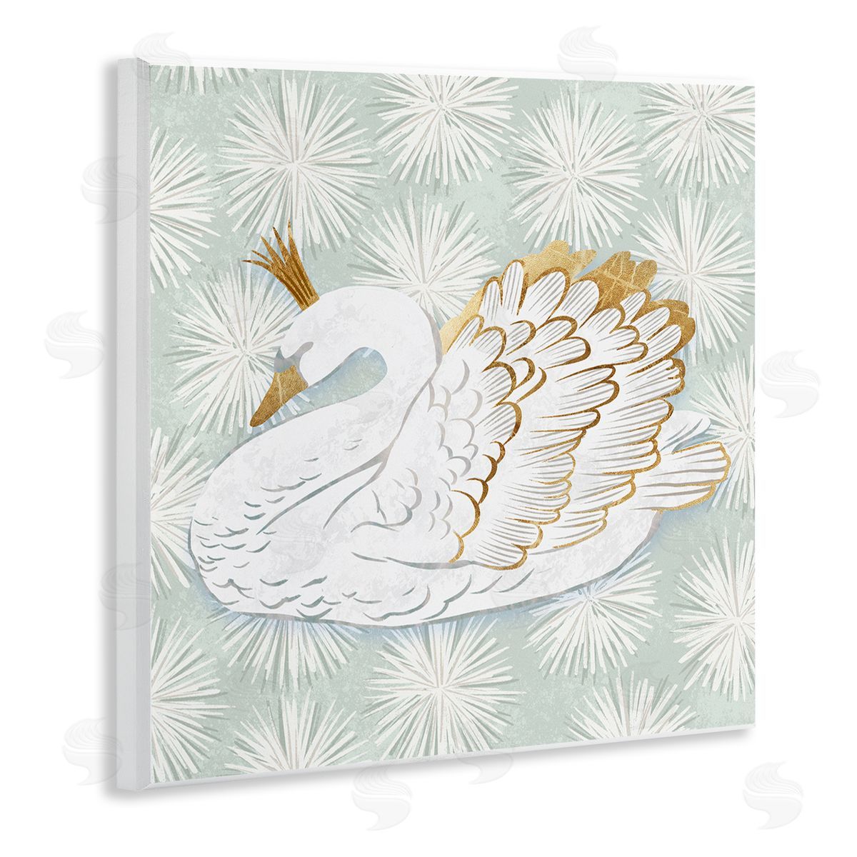 Ziwei Li Winter Holiday Swan Pattern Wooden Wall Plaque Art Print