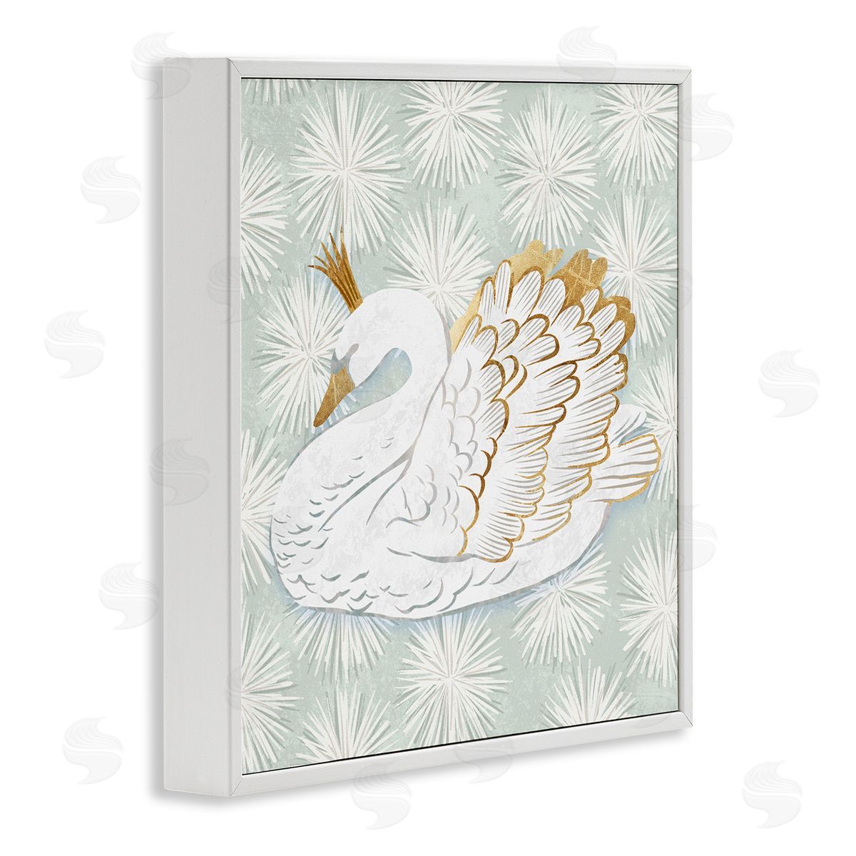 Ziwei Li Winter Holiday Swan Pattern White Framed Glicee Wall Art Print