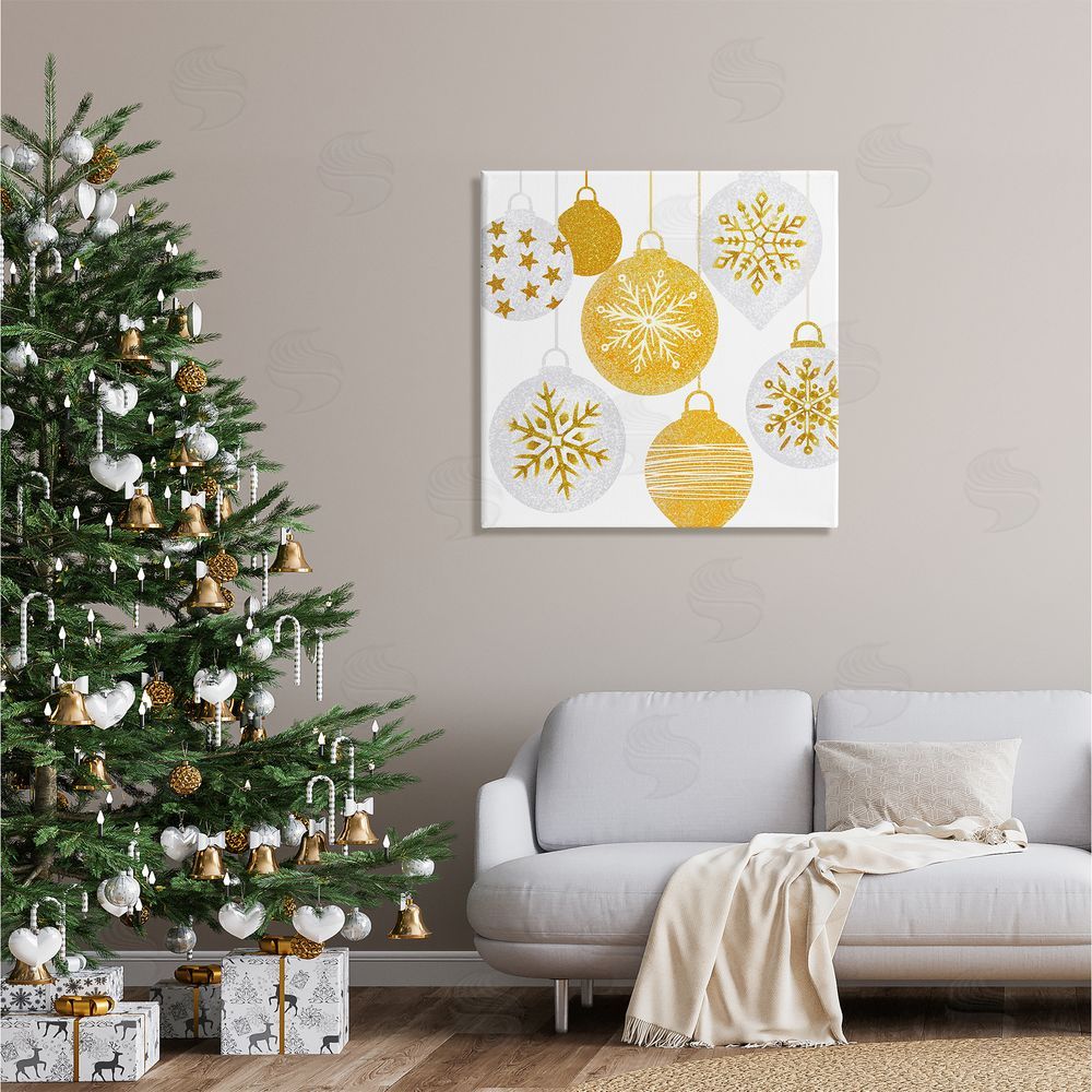 Ziwei Li Glimmering Hanging Christmas Baubles Canvas Wall Art in Room