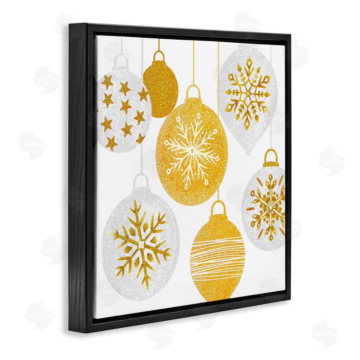 Ziwei Li Glimmering Hanging Christmas Baubles Black Floating Frame Canvas Wall Art Print