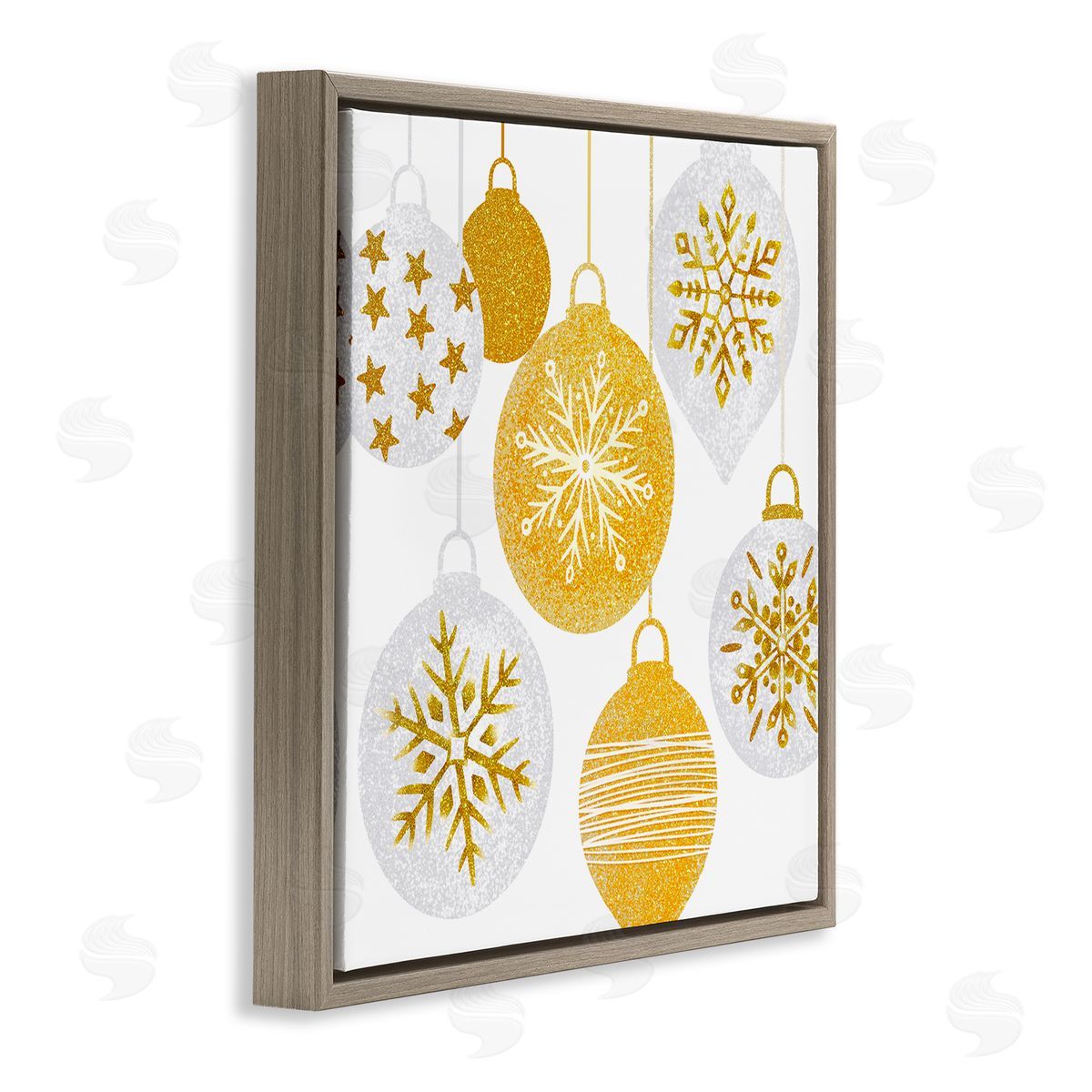 Ziwei Li Glimmering Hanging Christmas Baubles Brown Floating Frame Canvas Wall Art Print