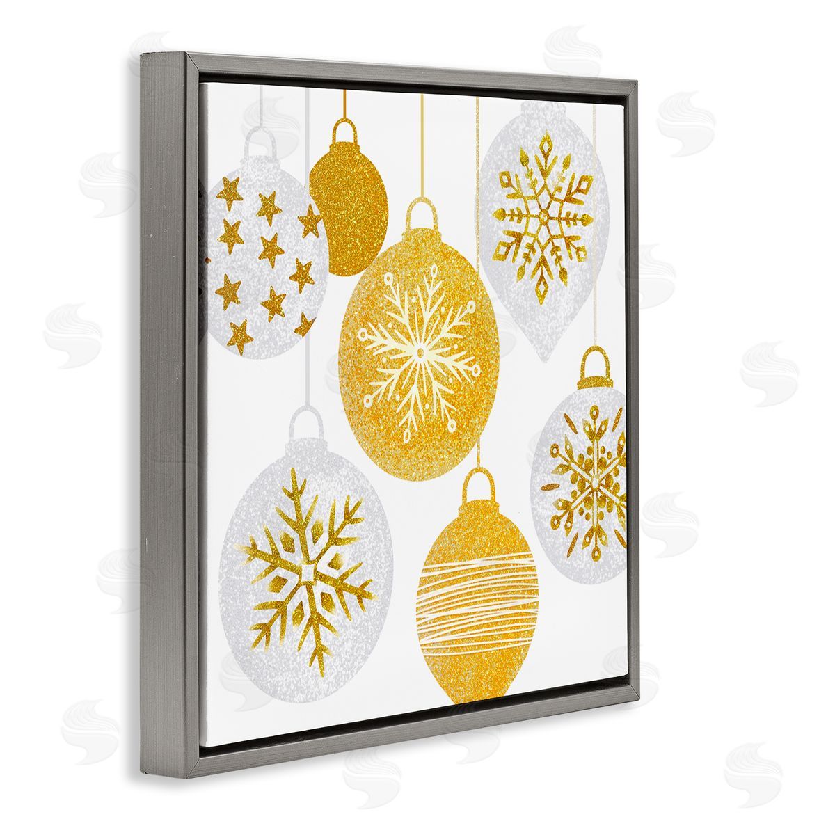 Ziwei Li Glimmering Hanging Christmas Baubles Gray Floating Frame Canvas Wall Art Print