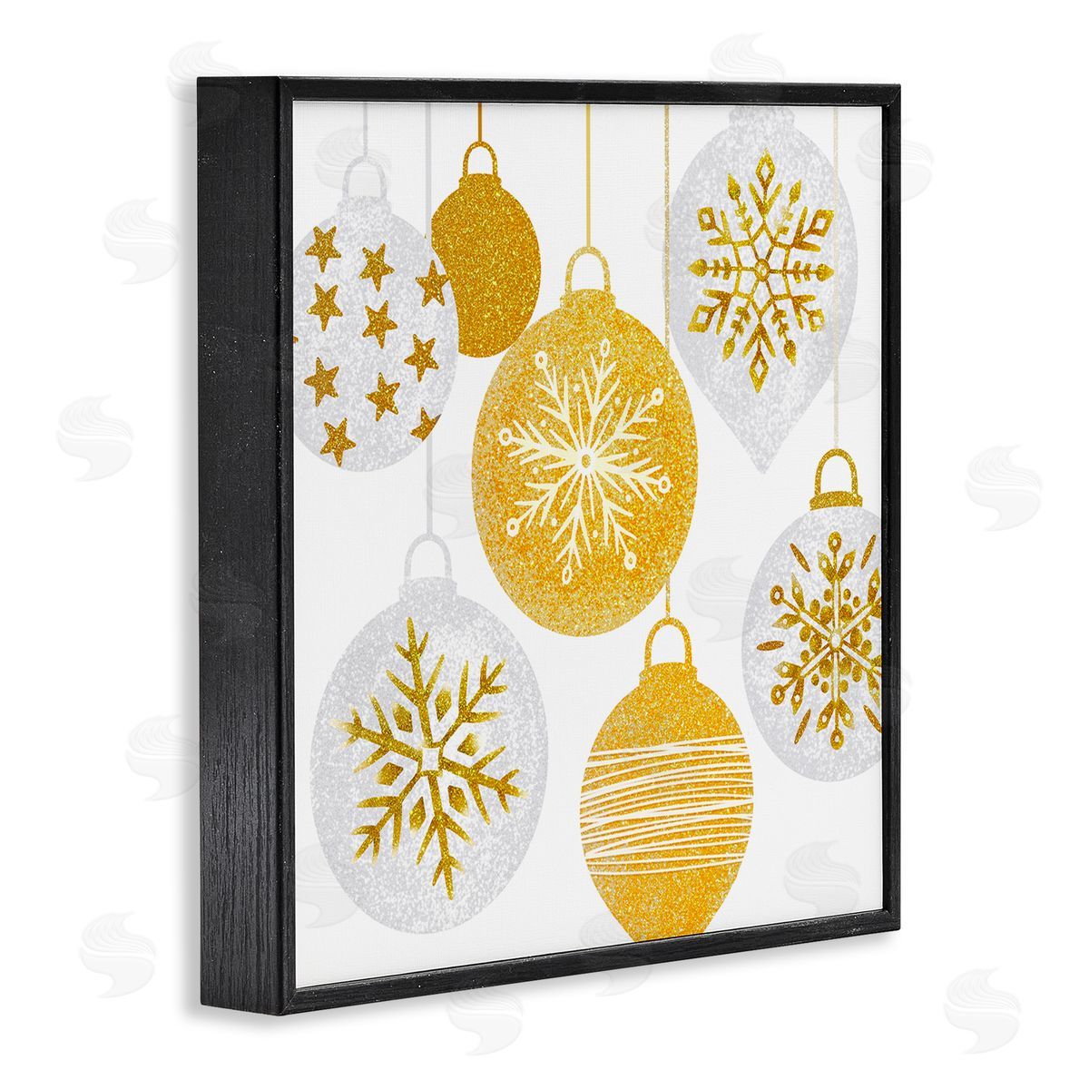 Ziwei Li Glimmering Hanging Christmas Baubles Black Framed Glicee Wall Art Print