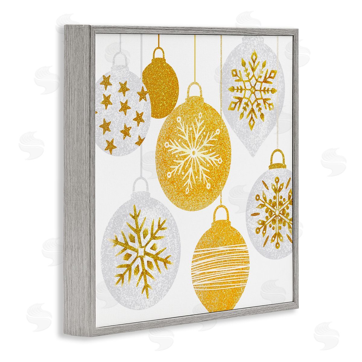 Ziwei Li Glimmering Hanging Christmas Baubles Gray Framed Glicee Wall Art Print