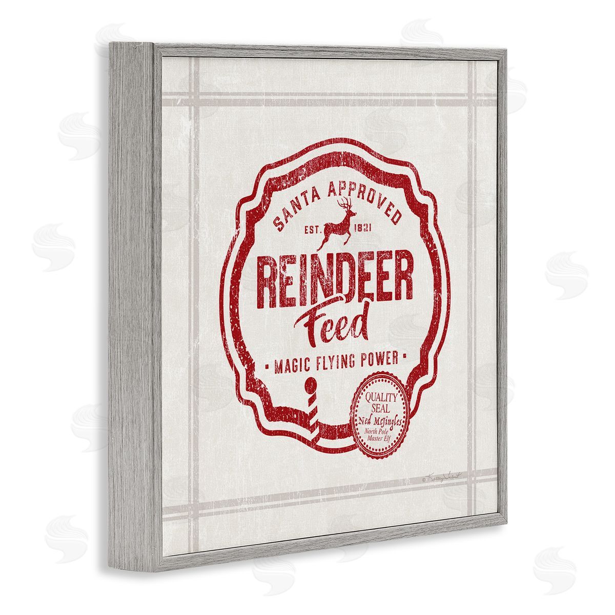 Kelley Talent Vintage Christmas Reindeer Feed Gray Framed Glicee Wall Art Print