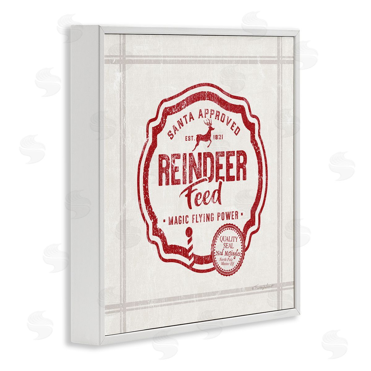 Kelley Talent Vintage Christmas Reindeer Feed White Framed Glicee Wall Art Print