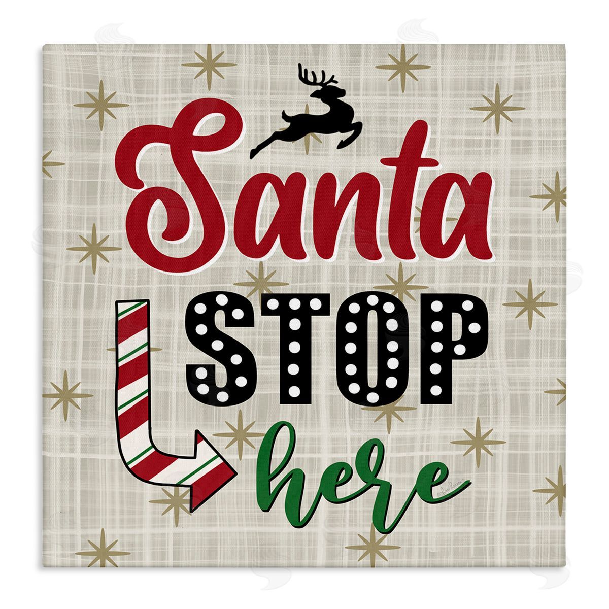 Lisa Larson Santa Stop Here Retro Holiday Stretched Canvas Wall Art Print