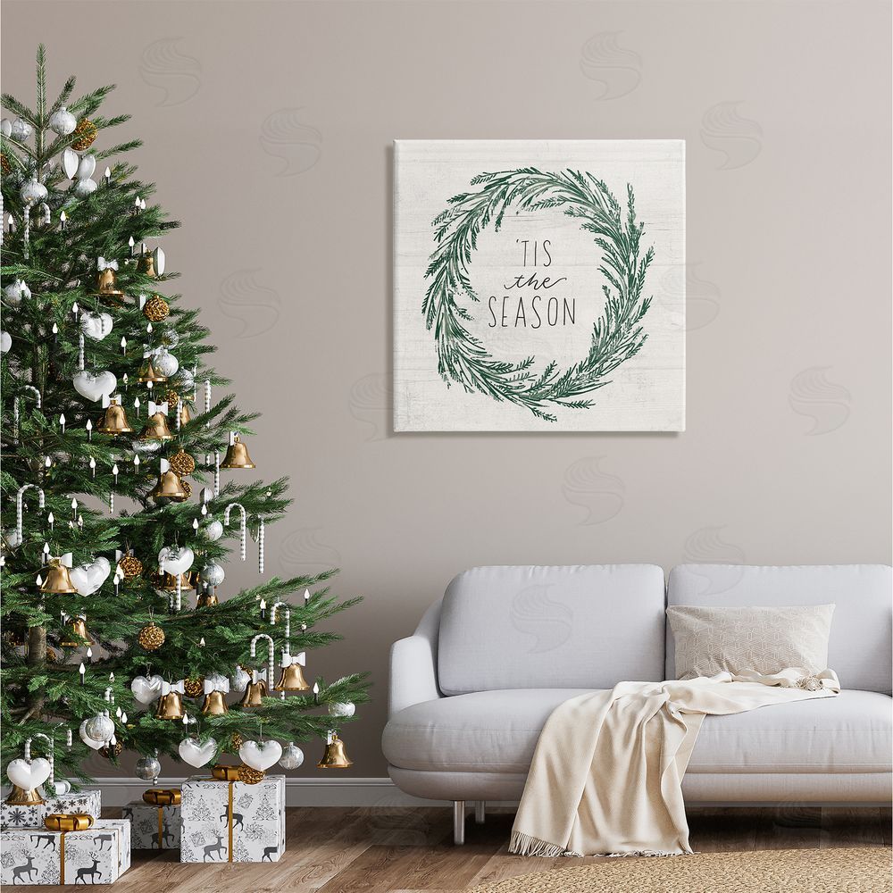 Loni Harris Tis The Season Holiday Wreath Canvas Wall Art in Room