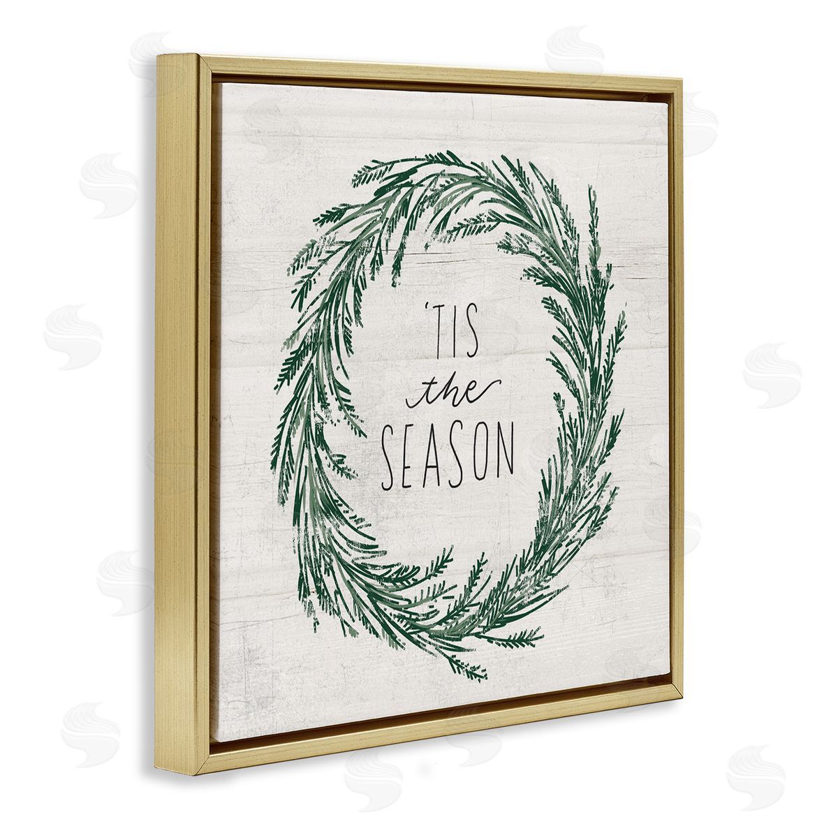 Loni Harris Tis The Season Holiday Wreath Gold Floating Frame Canvas Wall Art Print