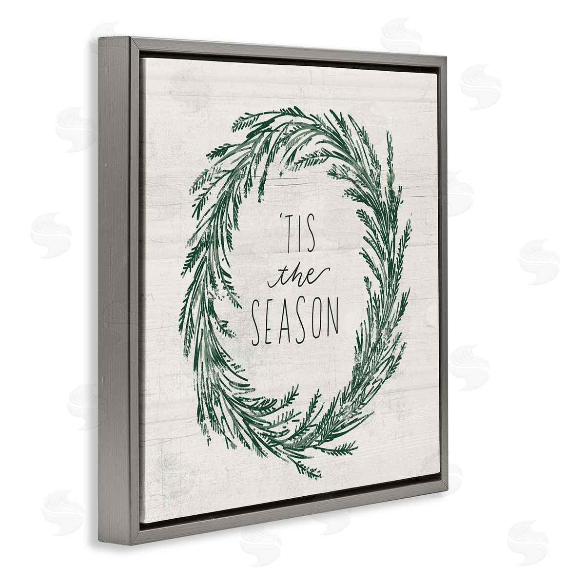 Loni Harris Tis The Season Holiday Wreath Gray Floating Frame Canvas Wall Art Print