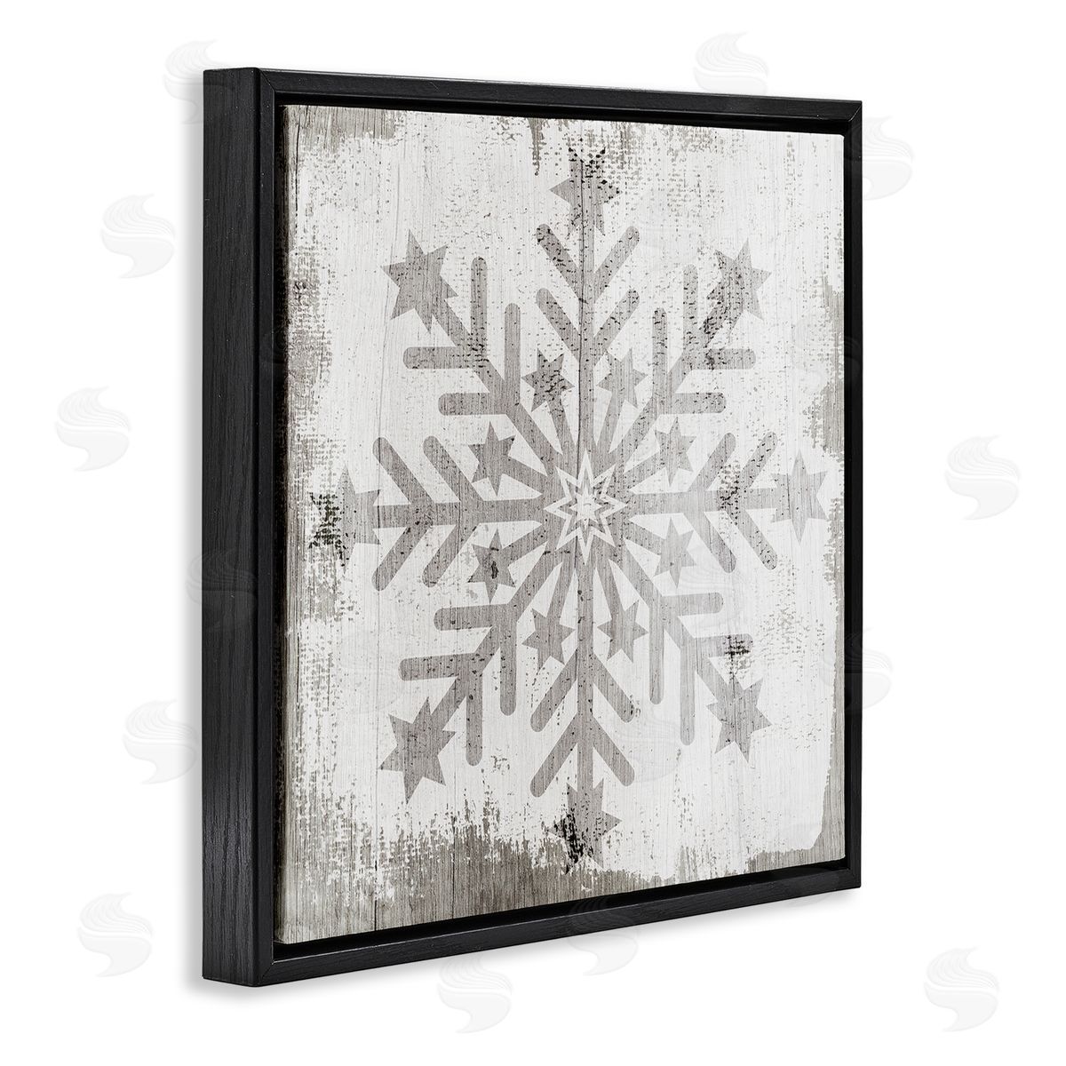 Winter Snowflake Distressed Pattern Black Floating Frame Canvas Wall Art, Home Decor by Stupell Studio