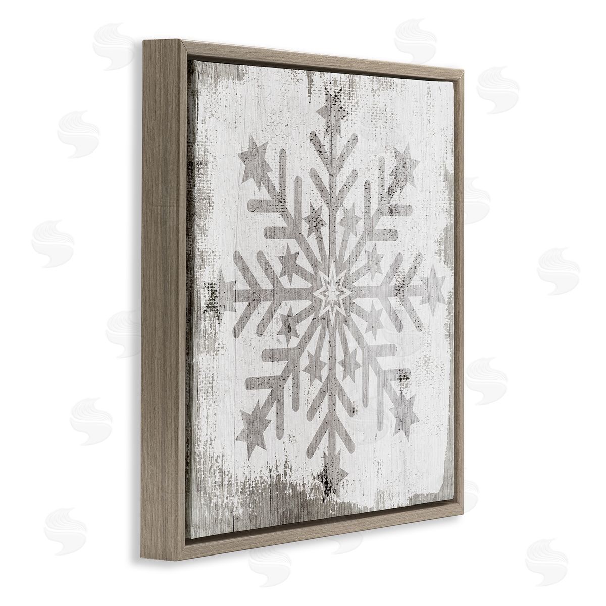Winter Snowflake Distressed Pattern Brown Floating Frame Canvas Wall Art, Home Decor by Stupell Studio