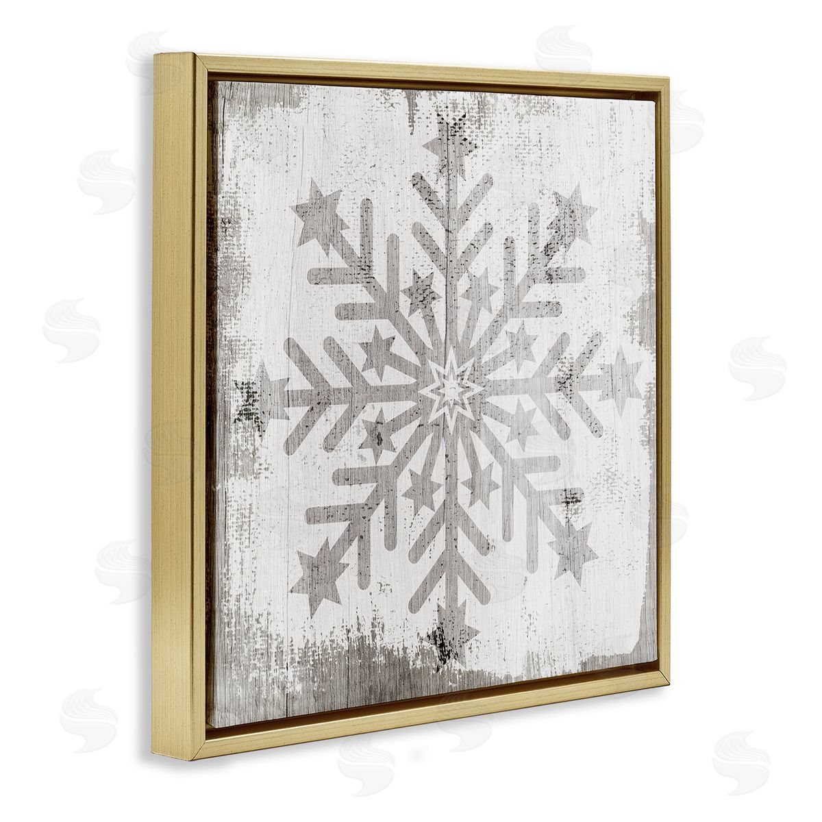 Winter Snowflake Distressed Pattern Gold Floating Frame Canvas Wall Art, Home Decor by Stupell Studio