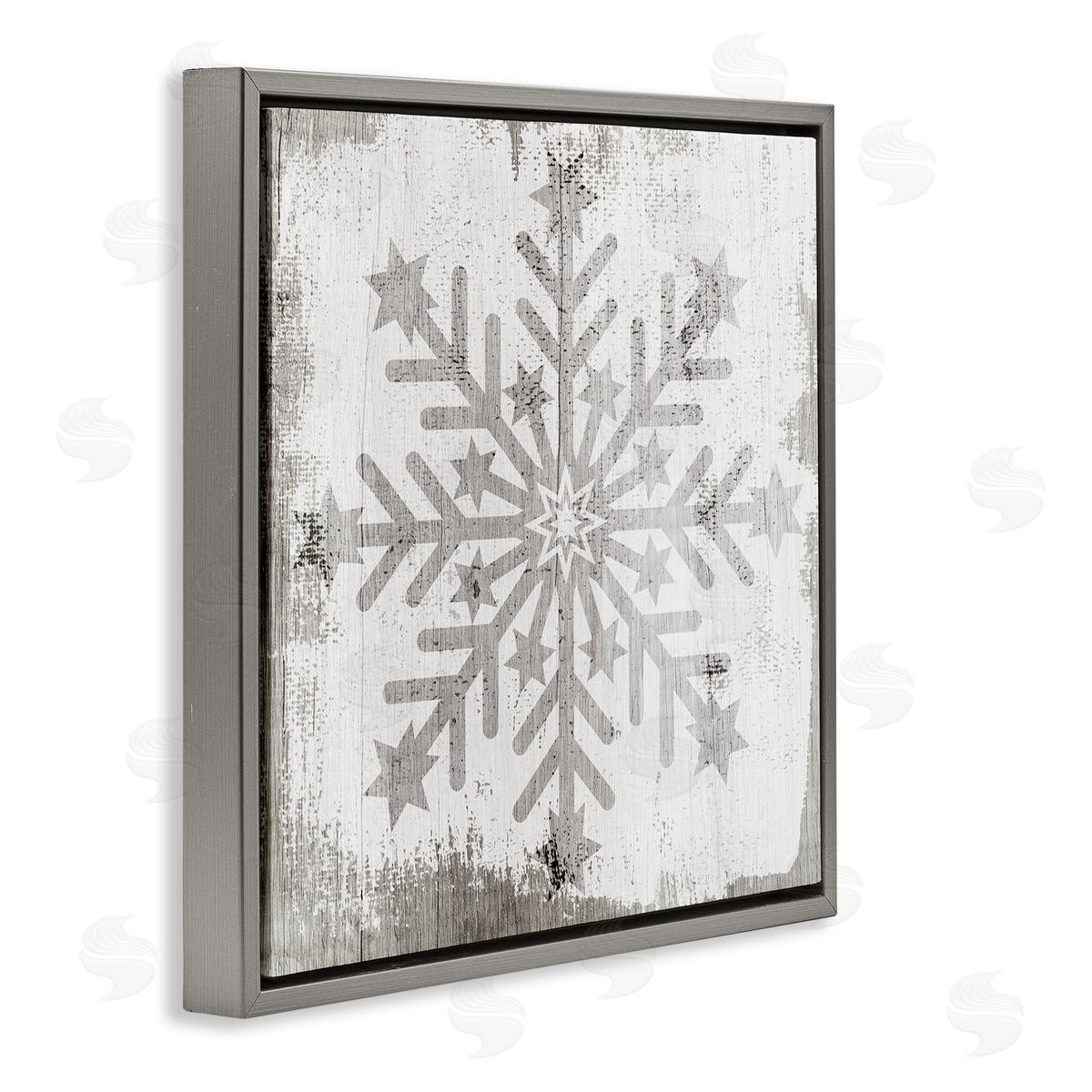Winter Snowflake Distressed Pattern Grey Floating Frame Canvas Wall Art, Home Decor by Stupell Studio