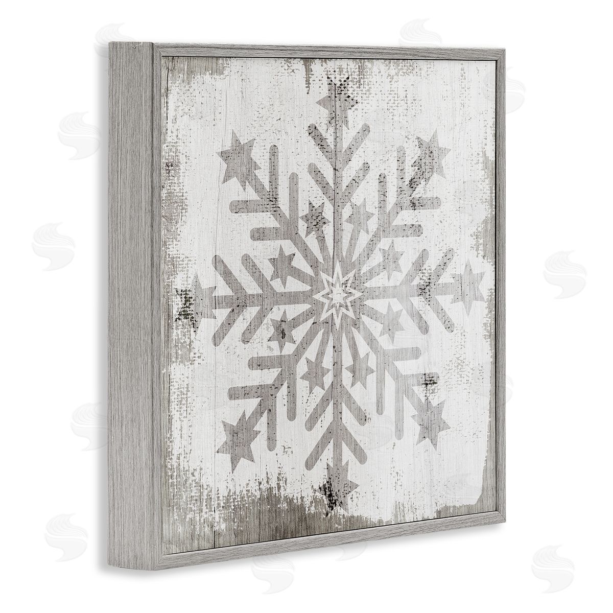 Winter Snowflake Distressed Pattern Grey Frame Print Wall Art, Home Decor by Stupell Studio