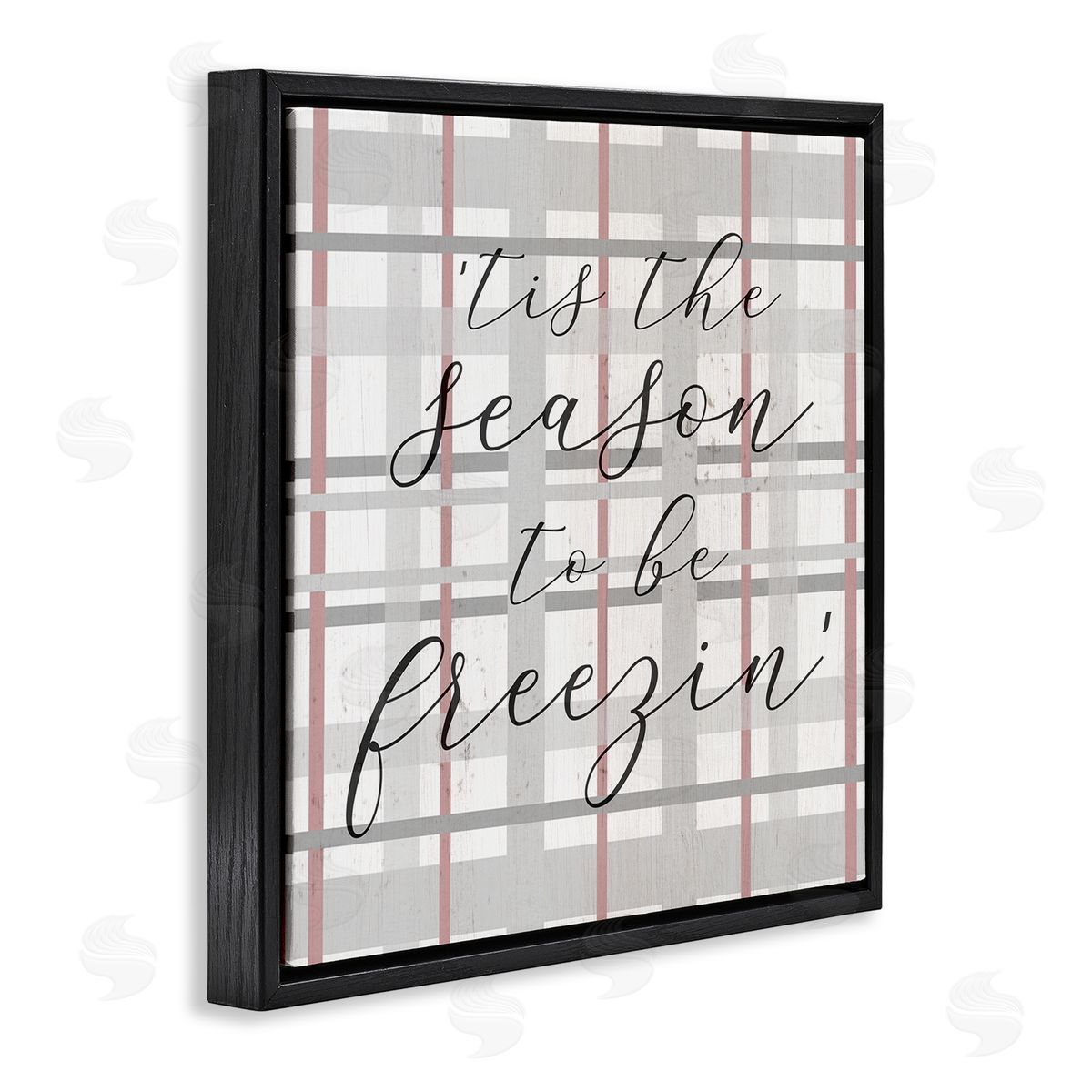 Stupell Studio 'Tis The Season To Be Freezin' Winter Plaid Black Floating Frame Canvas Wall Art Print