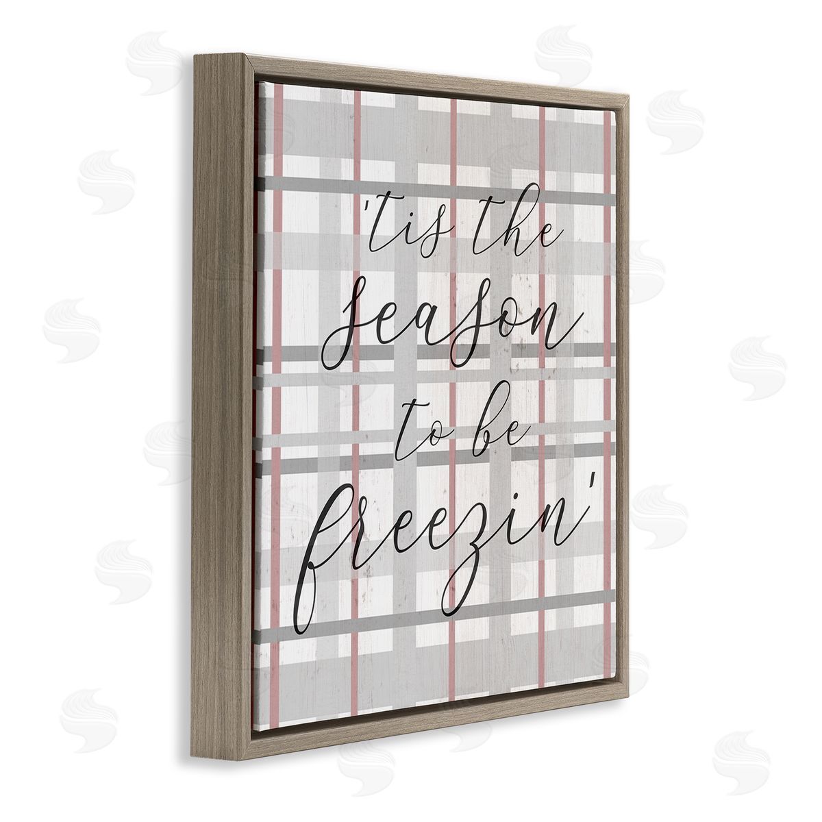 Stupell Studio 'Tis The Season To Be Freezin' Winter Plaid Brown Floating Frame Canvas Wall Art Print