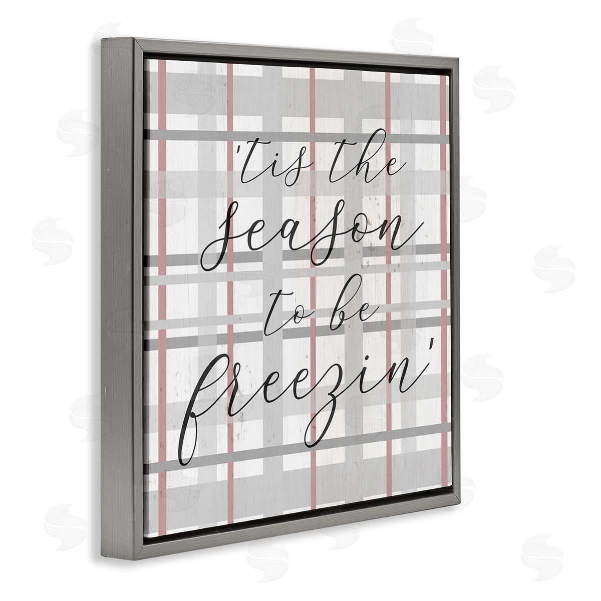 Stupell Studio 'Tis The Season To Be Freezin' Winter Plaid Gray Floating Frame Canvas Wall Art Print