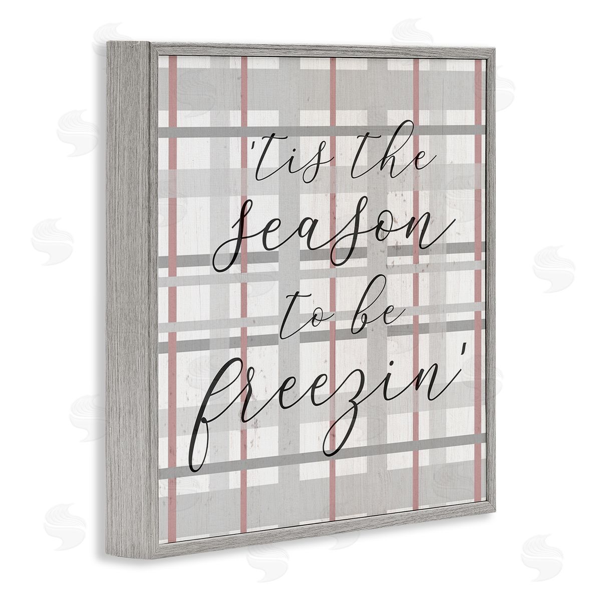 Stupell Studio 'Tis The Season To Be Freezin' Winter Plaid Gray Framed Glicee Wall Art Print